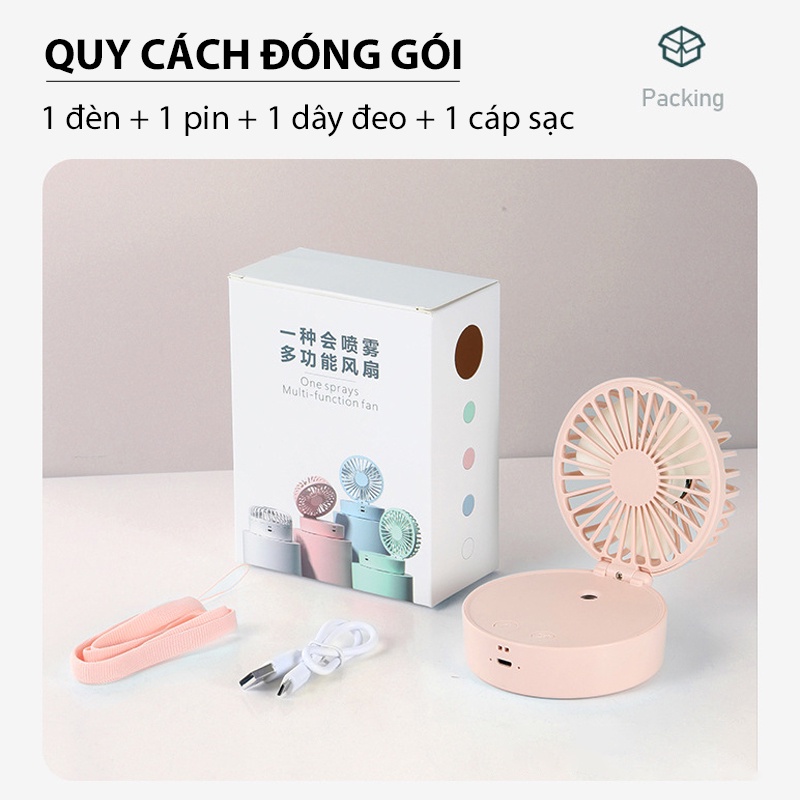 Quạt mini phun sương JIASHI tích điện kết hợp đèn ngủ nhiều màu dung lượng pin lớn 2000mAh - QMN03