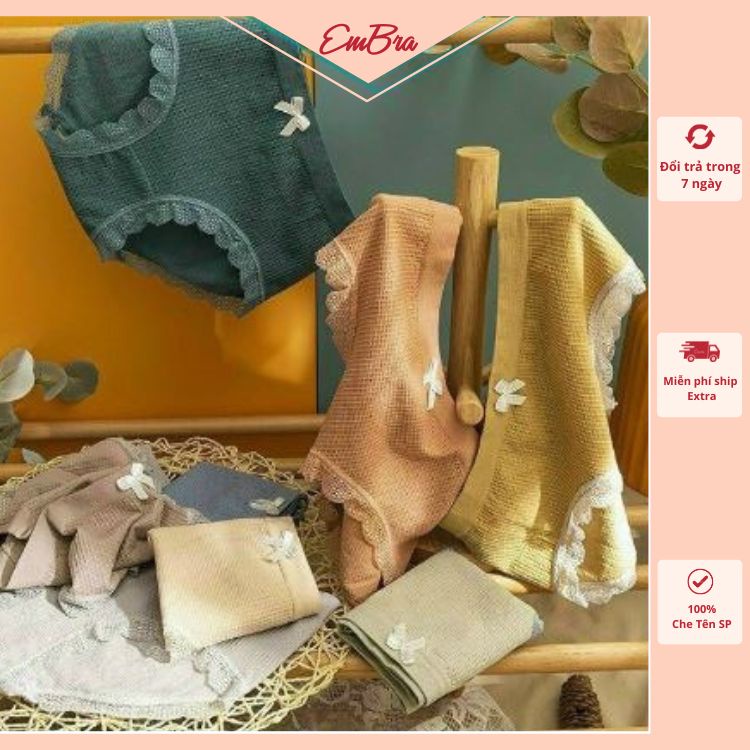 Quần lót nữ EMBRA cotton kháng khuẩn sợi thưa viền ren mềm mại thoải mái EBQL01