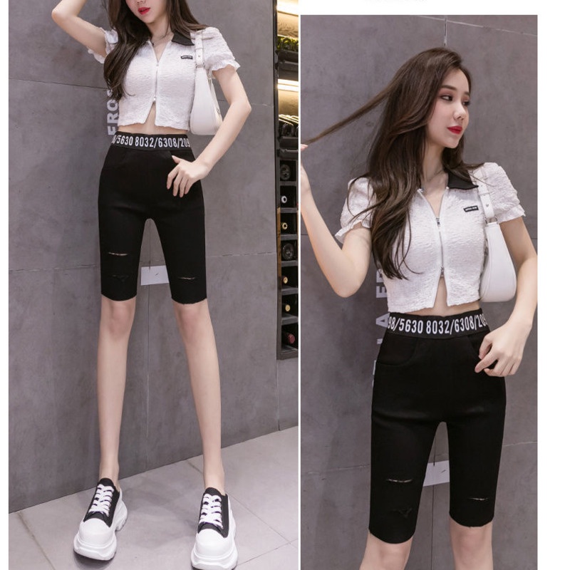 Quần Short Denim In Chữ Thời Trang Năng Động 165474 Quần Dài Nữ Bó Sát Thời Trang Quyến Rũ