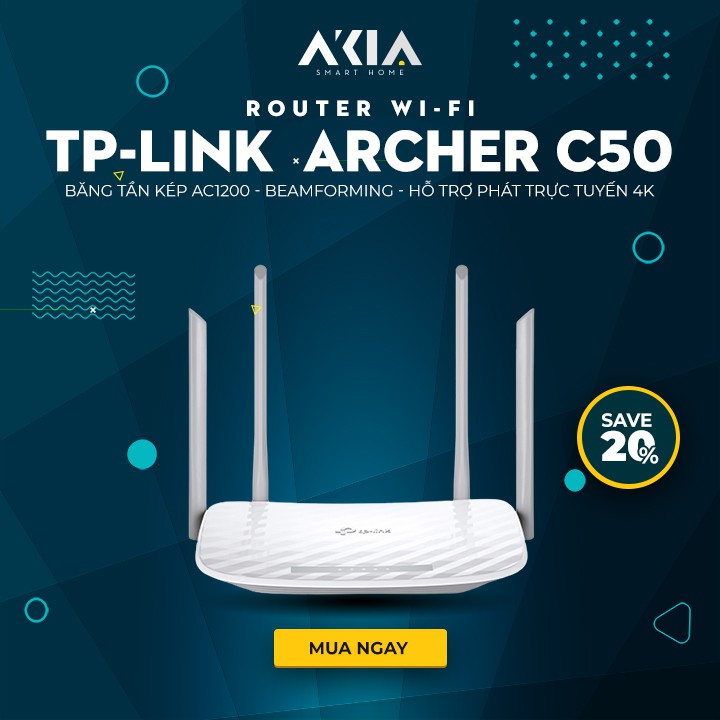 Router wifi TP- Link Archer C50 Bộ Phát Wifi Băng Tần Kép AC 1200Mbps - Bảo hành chính hãng 2 năm