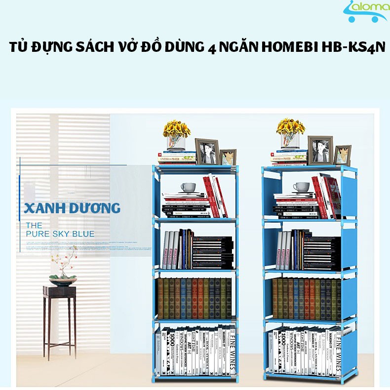 Tủ vải khung thép 4 ngăn đựng sách vở, quần áo, đồ dùng Homebi HB-KS4N