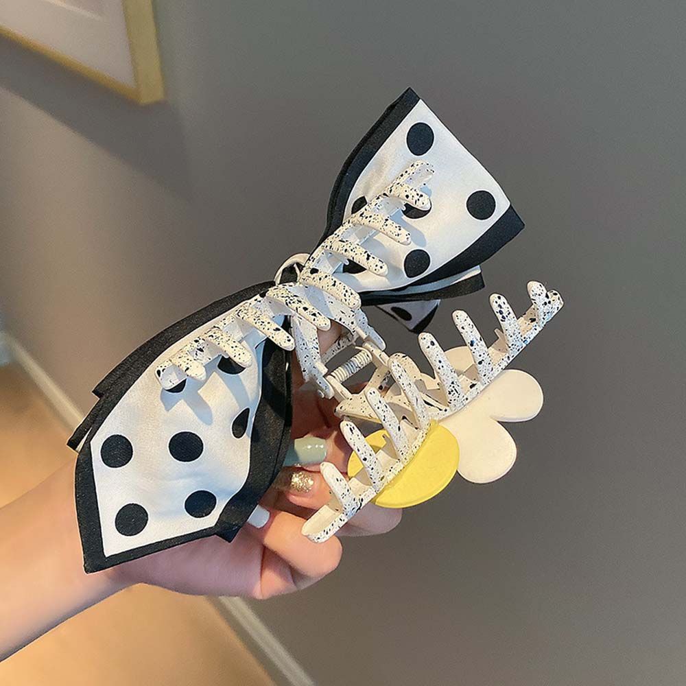 Kẹp Tóc Nơ Ruy Băng Họa Tiết Mặt Cười Chấm Bi Thời Trang Hàn Quốc Cho Nữ