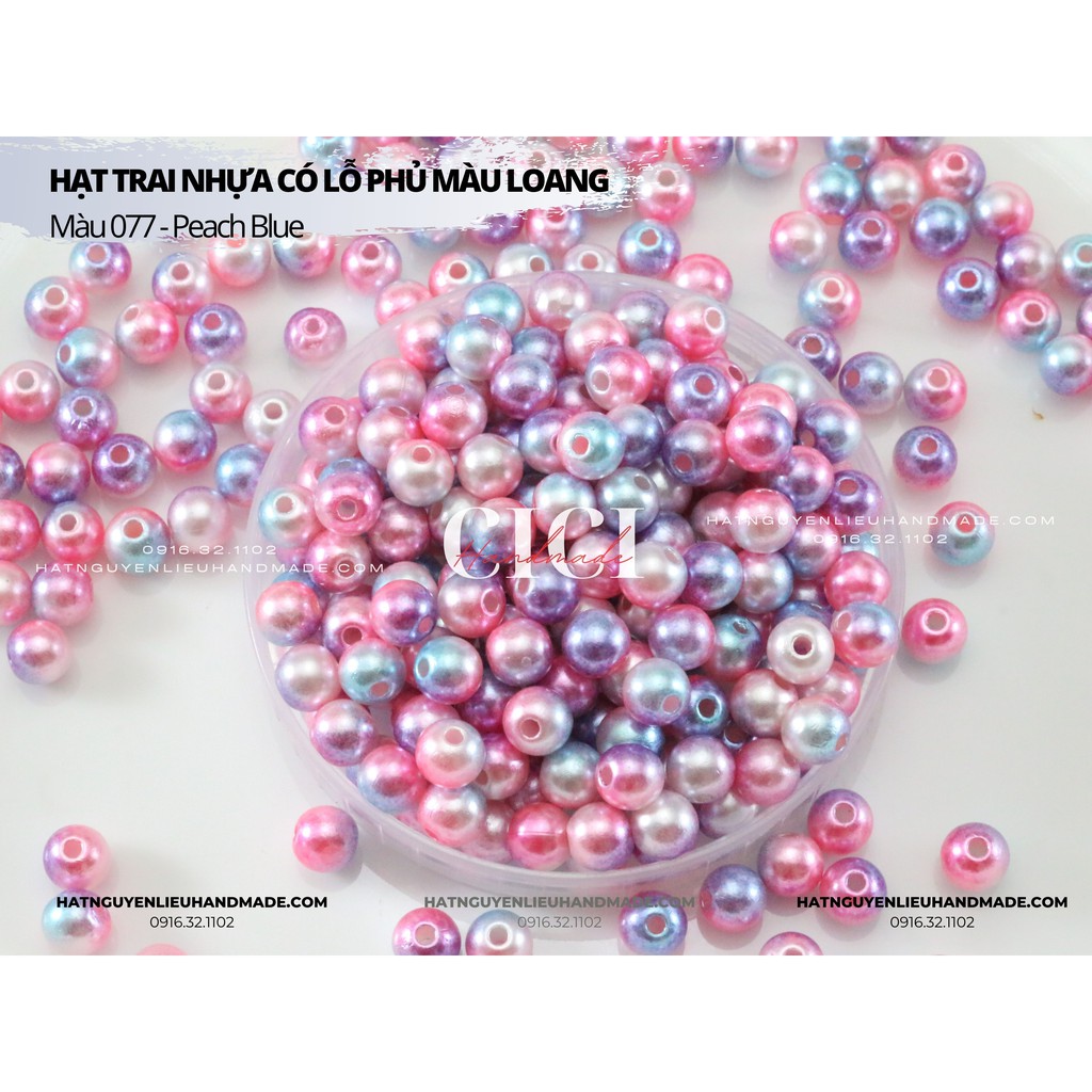 Hạt trai nhựa có lỗ trai loang màu cầu vồng 4 6 8 mm Cici Handmade chuyên hạt đá hạt pha lê hạt cườm hạt trang sức