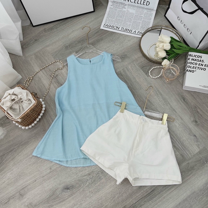 SÉT ÁO SÁT NÁCH NÚT BỌC XẺ TÀ + QUẦN SHORT