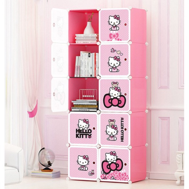 TỦ NHỰA GHÉP 10 Ô HELLO KITTY  (tùy chọn màu và hình theo sở thích)