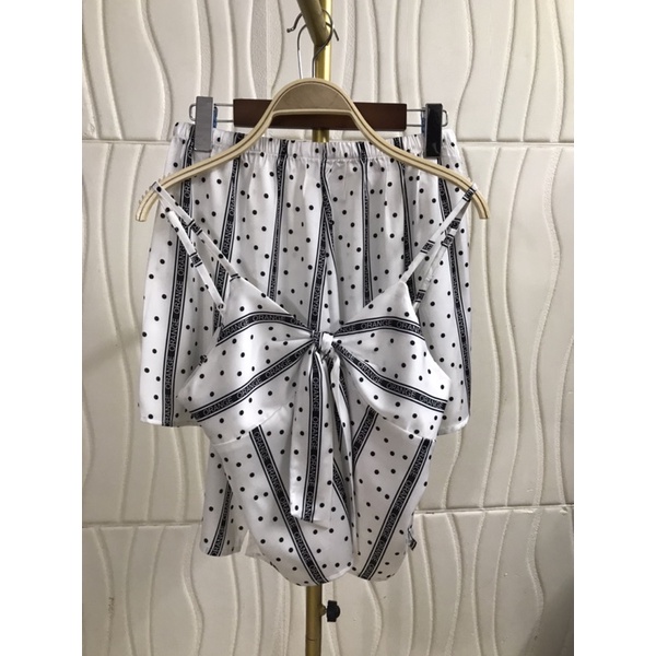 Set hai dây cột nơ áo tầng, quần đùi lụa satin cao cấp quảng châu