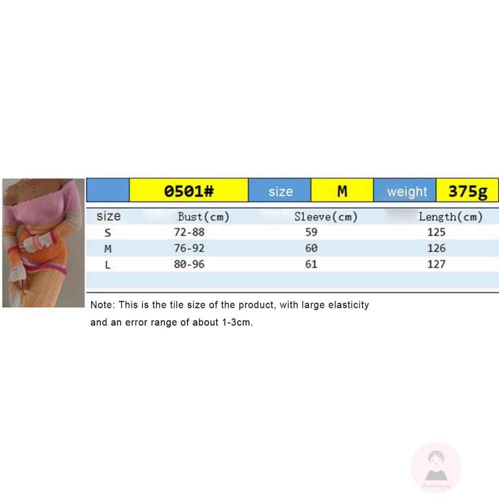 Đầm Dệt Kim Dài Tay Trễ Vai Họa Tiết Kẻ Sọc Màu Sắc Tương Phản Thời Trang Cho Nữ