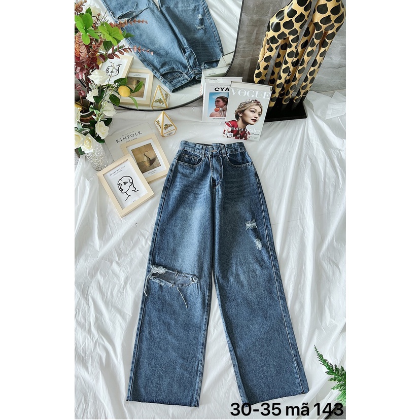 Quần ống suông rộng rách đùi kiểu quần baggy jean nữ ống rộng size đại hàng VNXK thời trang bigsize 2KJean MS143