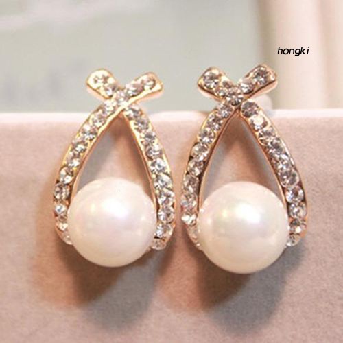 Khuyên Tai Nữ Đính Ngọc Trai Nhân Tạo Thời Trang