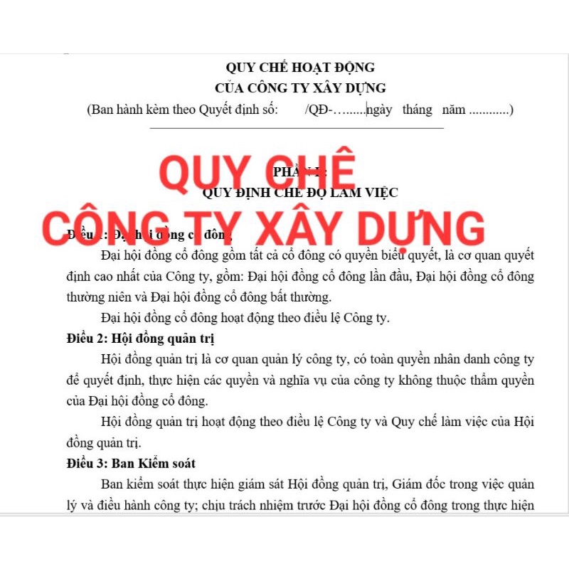 BỘ QUY CHẾ HOẠT ĐỘNG CÔNG TY XÂY DỰNG