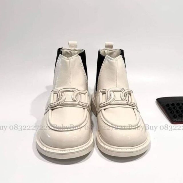 GIÀY BỐT CAO CỔ CHO BÉ GÁI , BỐT CHO BÉ CHẤT DA BÓNG MÀU ĐEN VÀ KEM ( BOOT DC )