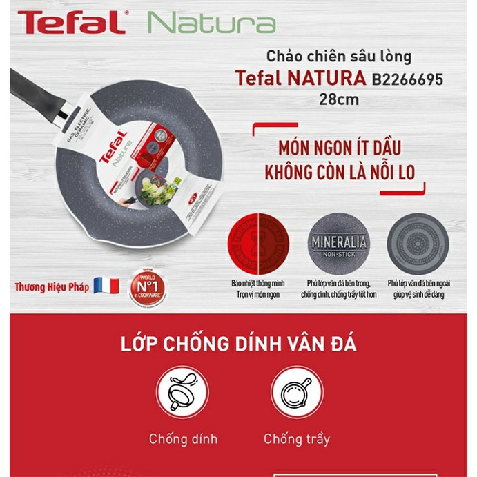 Chảo chiên sâu lòng Tefal Natura B2266695 28cm báo nhiệt thông minh