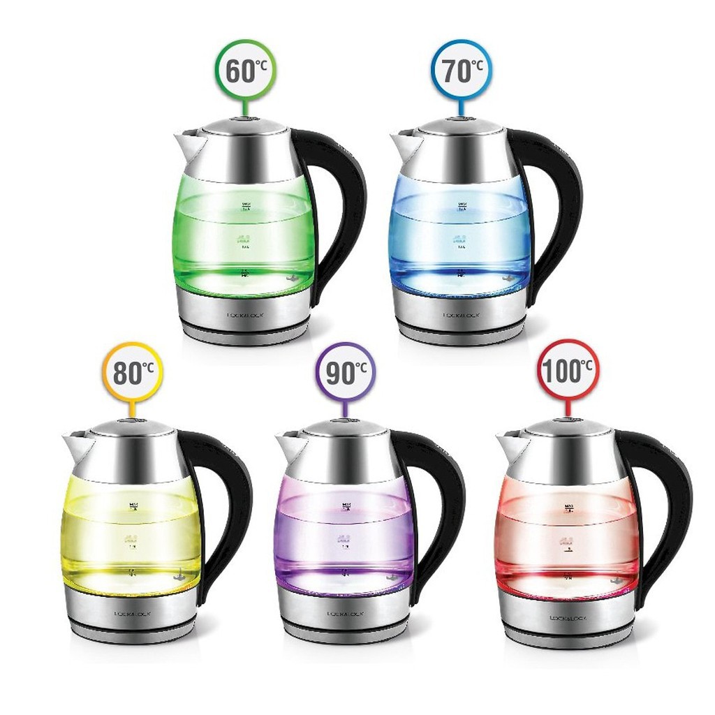 Ấm đun siêu tốc Lock&amp;Lock thủy tinh 1.8L có điều chỉnh nhiệt độ sôi, đèn đổi màu EJK341 - K-MALL