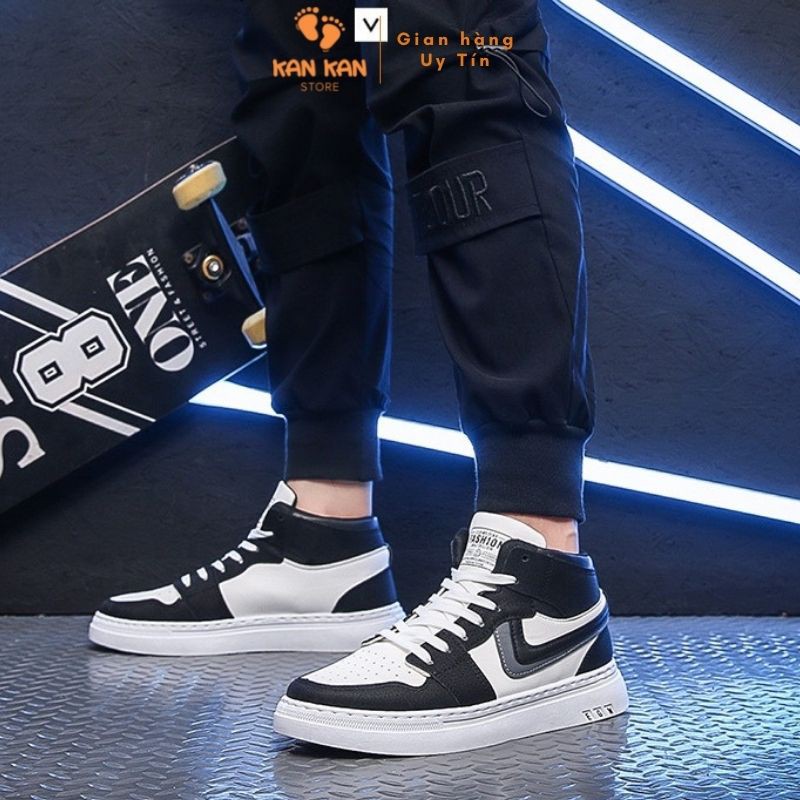 Giày Thể Thao Sneaker Nam KA056 Giầy Cổ Cao Đen Trắng Thời Trang Bản Đẹp Đế Thoáng Êm KanKanStore