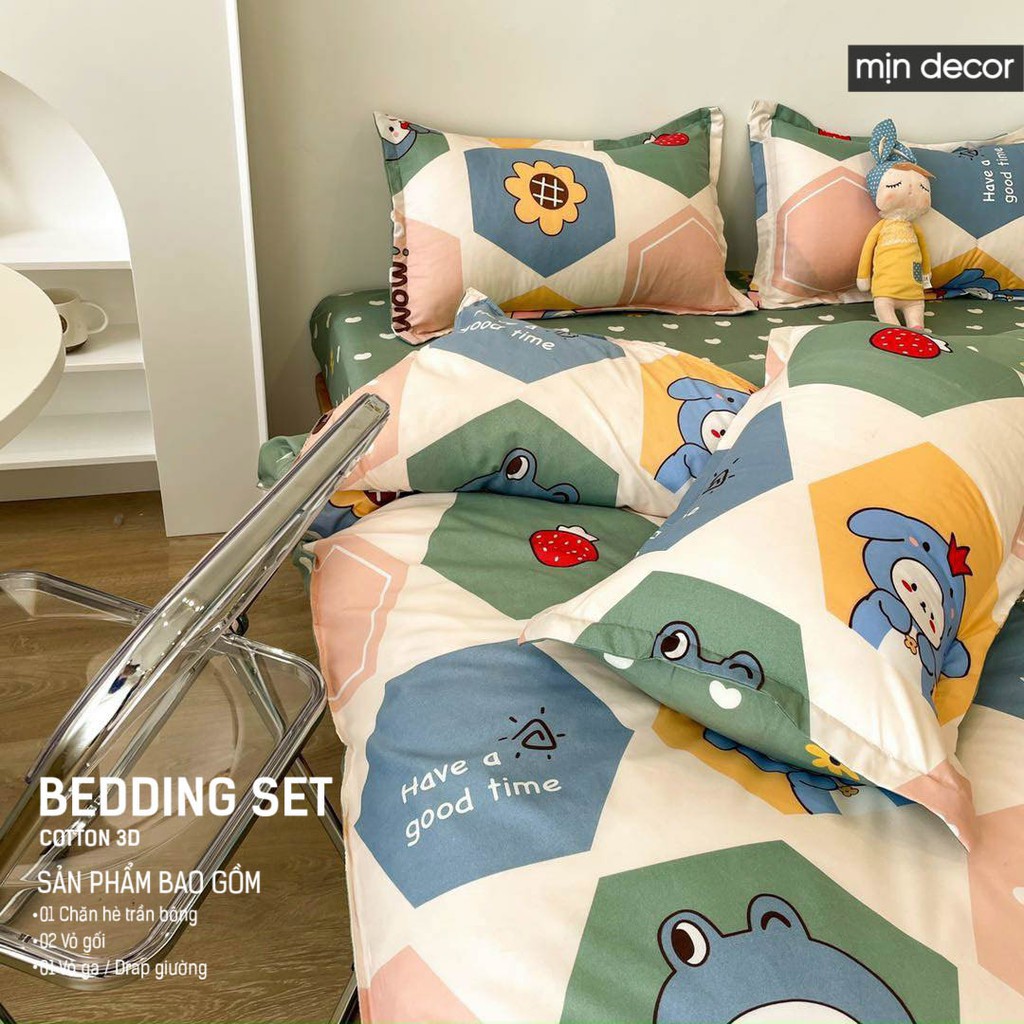 [Mã LIFEMALL2505 giảm 10% đơn 250K] Bộ chăn ga gối cotton 3D Mịn Decor dễ thương thoáng mát mềm mịn | BigBuy360 - bigbuy360.vn