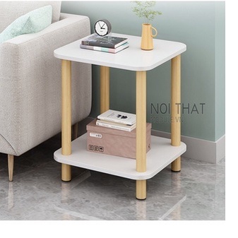 Tab đầu giường - Bàn trà vuông - Kệ decor 2 tầng chân gỗ tự nhiên phong cách hiện đại