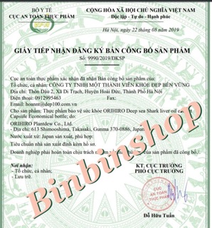 Sụn Vi Cá Mập Squalene Orihiro Nhật Bản