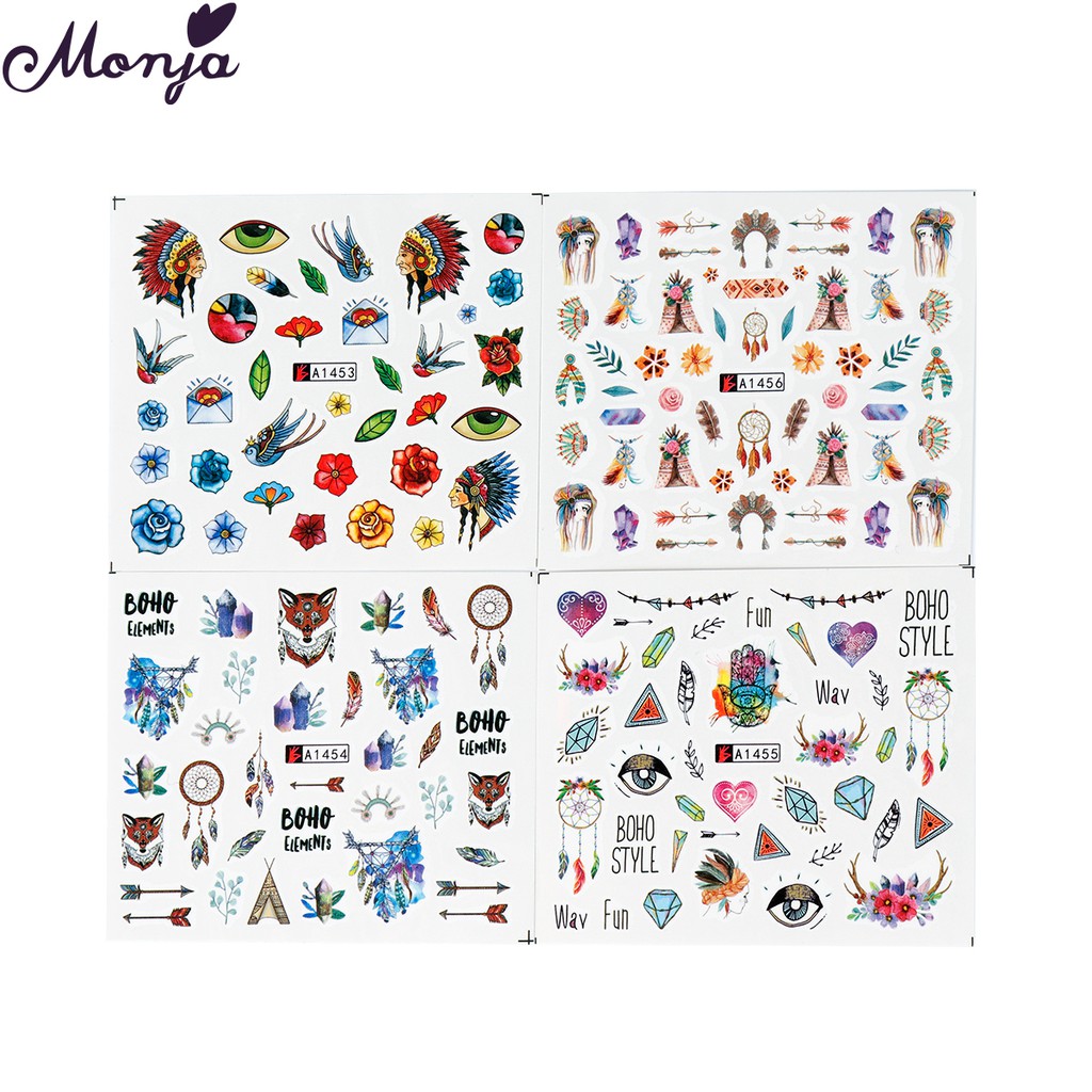 MONJA [Hàng mới về] Set 12 tờ miếng dán chuyển nước trang trí móng nhiều kiểu thiết kế 3D