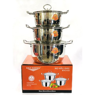 Bộ nồi inox ❤️❤️ FREESHIP ❤️❤️ Bộ 3 nồi inox 3 đáy dùng cho bếp từ bếp gas bếp hồng ngoại Đạt Tường [noi inox]