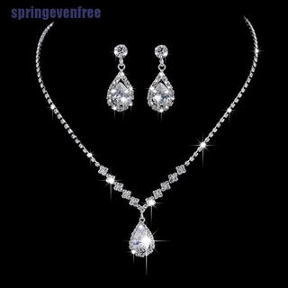 Bộ vòng cổ + Bông Tai Hình Giọt Nước Đính Đá Sang Trọng