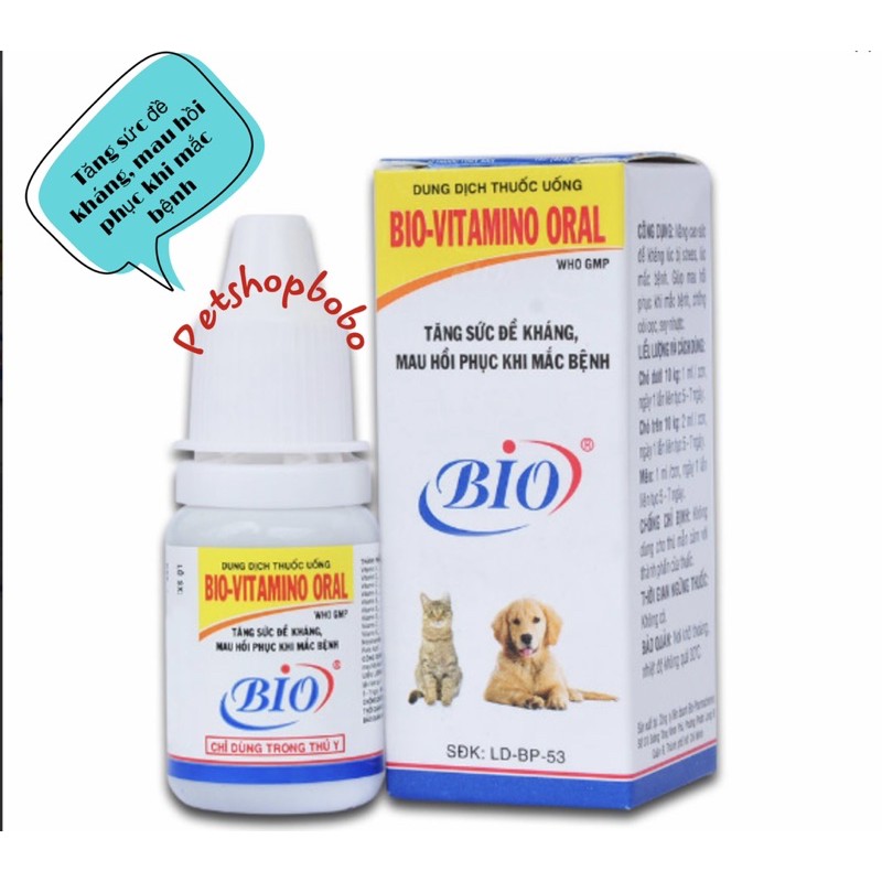 CHAI BIO VITAMINO TĂNG SỨC ĐỀ KHÁNG CHO PET THÚ CƯNG CHÓ MÈO chai 10ml