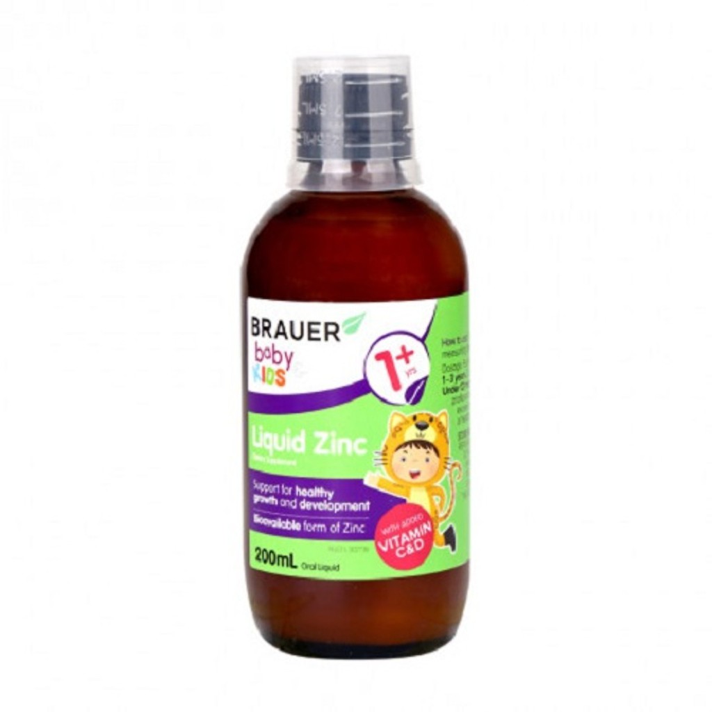 Siro bổ sung Kẽm, Vitamin C và D Brauer Úc Baby &amp; Kids Liquid Zinc cho bé trên 1 tuổi (200ml)