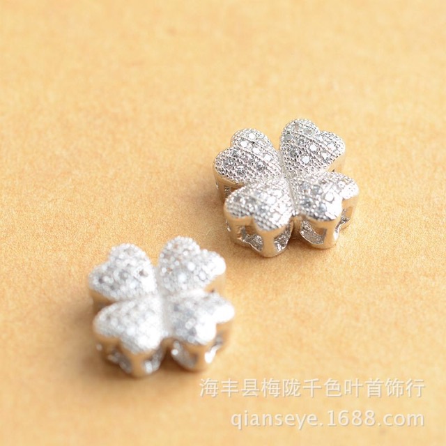 KHO SỈ  Charm cỏ 4 lá, charm hoa đính đá 12mm - Hàng loại 1 cực đẹp PL072