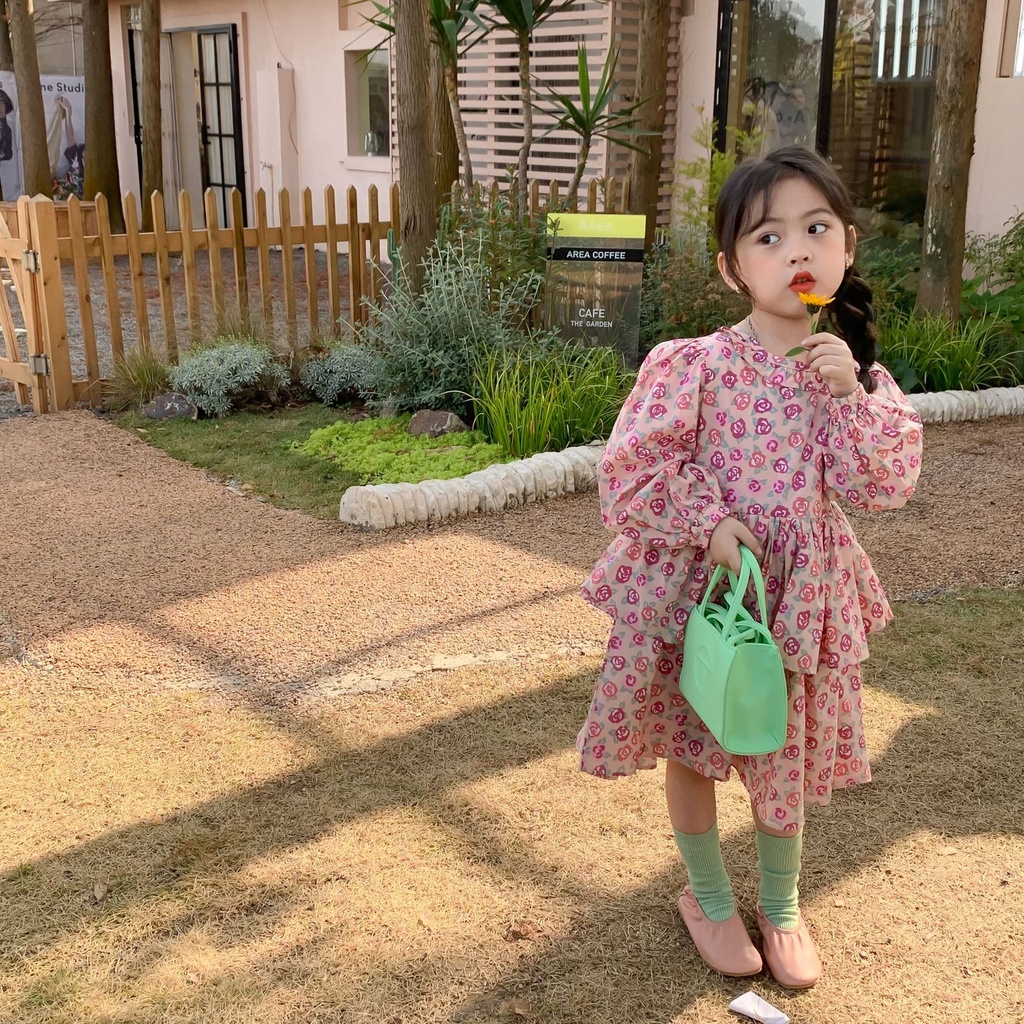 Đầm Hoa Dài Tay Thời Trang Đáng Yêu Dành Cho Bé Gái
