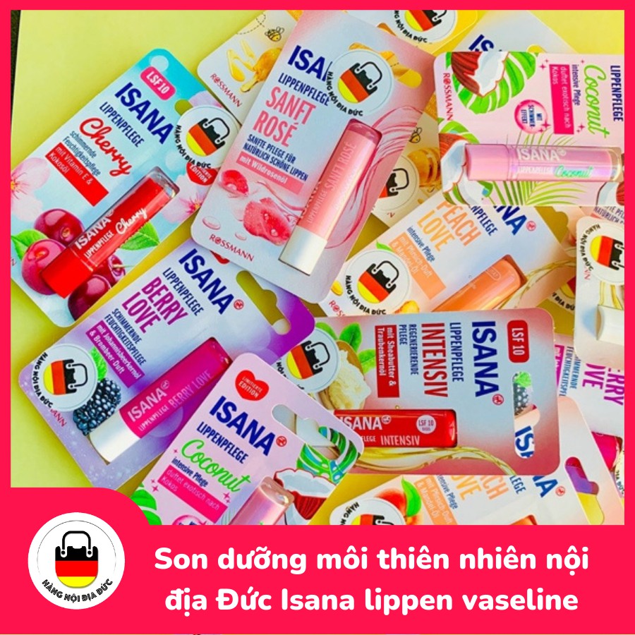 Son dưỡng môi thiên nhiên nội địa Đức Isana lippen vaseline đủ hương vị lựa chọn