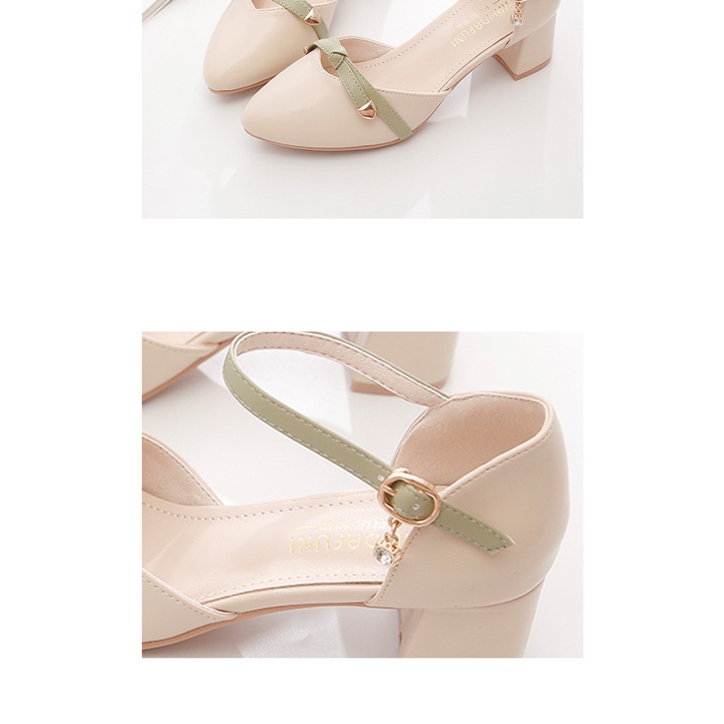 Giày cao gót ngọt ngào phong cách gót thô 4cm đính nơ