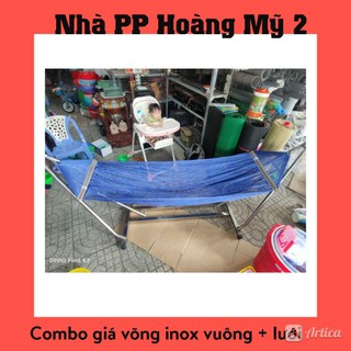 (COMBO) Giá võng inox vuông + Võng lưới 6 tất dày