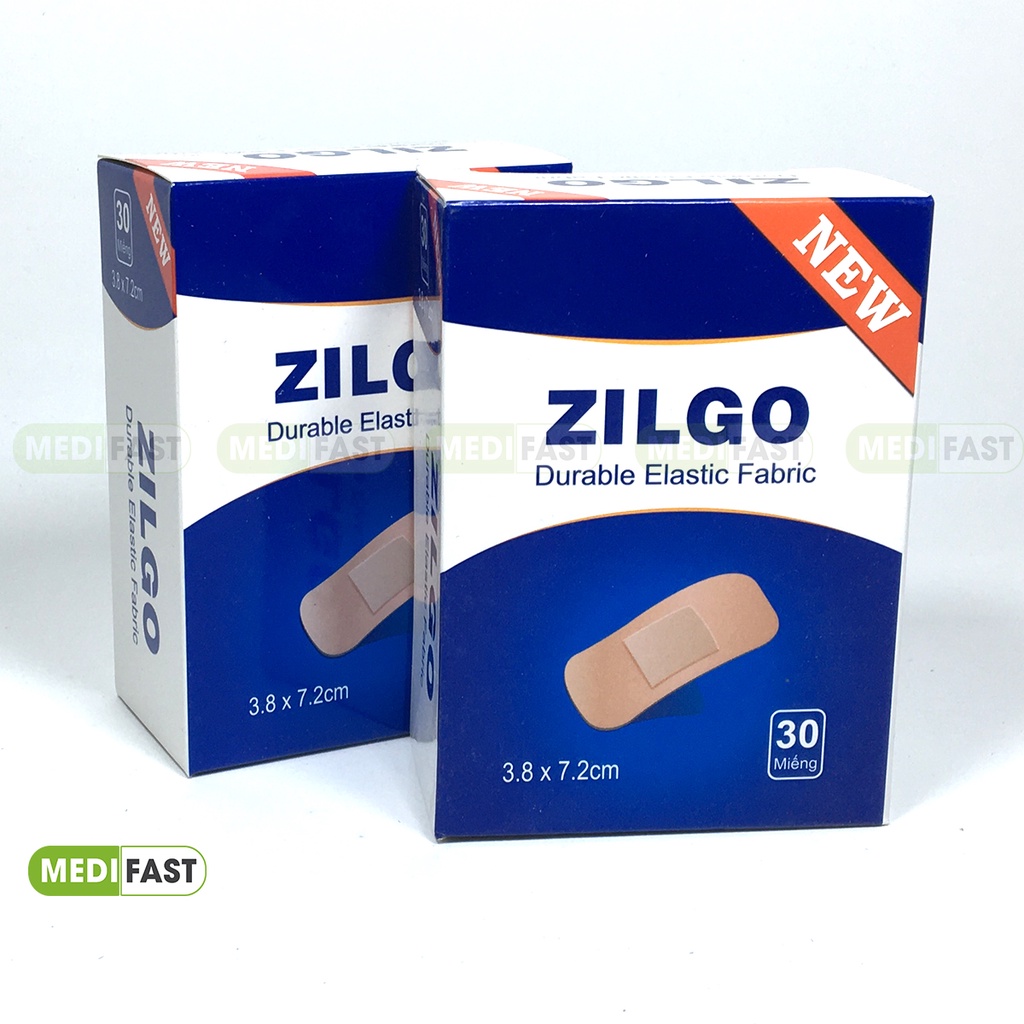 Băng cá nhân y tế Zilgo hộp 30 miếng cỡ to 3.8 x 7.2 cm tránh nhiễm trùng vết thương, rách da do dao kéo, ngã tai nạn