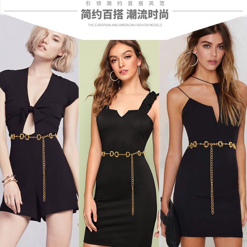 Đai váy áo xích vàng thả kiểu sang chảnh - Dây xích eo thắt váy áo nữ kim loại cá tính