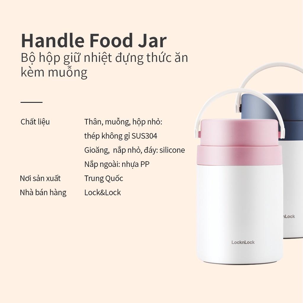 Bộ hộp cơm giữ nhiệt đựng thức ăn kèm muỗng Lock&Lock Handle Food Jar 700ml - LHC8042