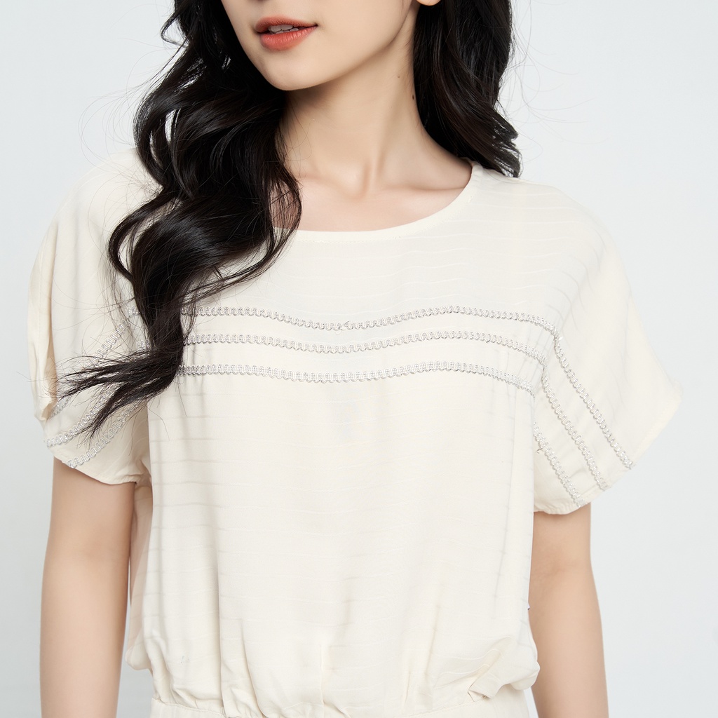 Set Bộ Nữ HECCI Màu Be Sữa Tay Bồng Cổ Tròn B91