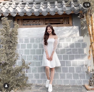 Váy trễ vai tay voan