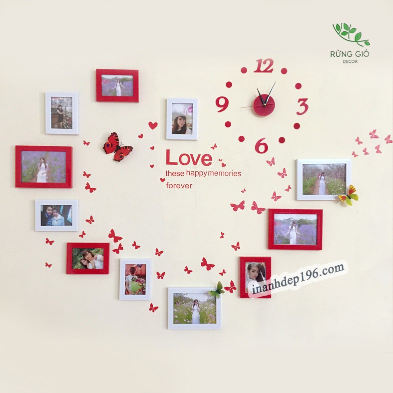 Khung ảnh treo tường trang trí phòng cưới - mã số 53 gồm 11 khung kèm đồng hồ và decal dán tường | BigBuy360 - bigbuy360.vn