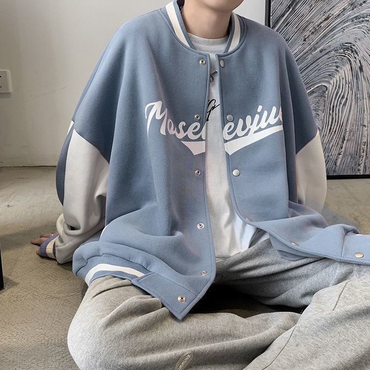 Áo Khoác Bóng Chày Dáng Rộng Phong Cách Thể Thao Hồng Kông Cá Tính Cho Nam