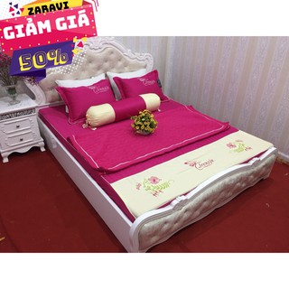 SÉT 5 MÓN XOA SATIN CHĂN HÈ TRẦN BÔNG HÀNG VIỆT NAM CAO CẤP MÀU ĐỎ TƯƠI