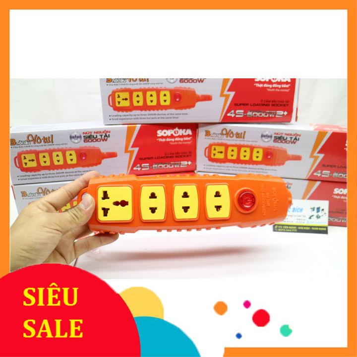 Ổ cắm điện lõi sứ chống cháy SOPOKA 4S - P6000W+2 siêu chịu tải 4 ổ
