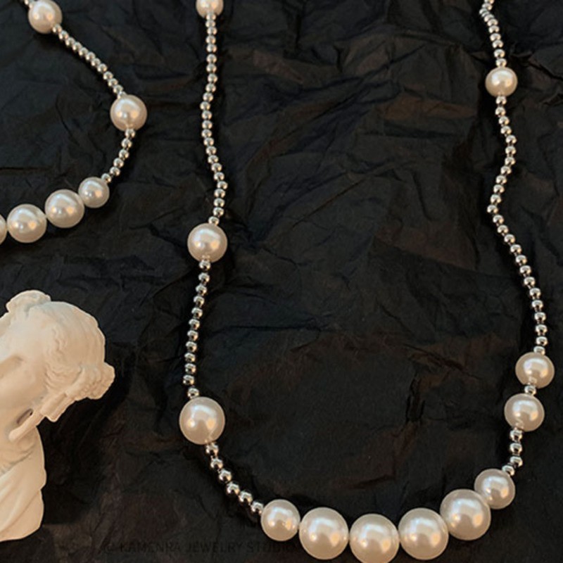 Dây chuyền đính ngọc trai giả phong cách hip hop