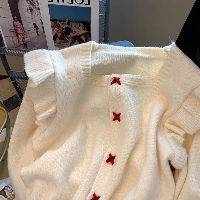 Áo Khoác cardigan Dệt Kim Phối Bèo Màu Trắng Thiết Kế Mới Cao Cấp Thời Trang Mùa Thu Đông Dành Cho Nữ