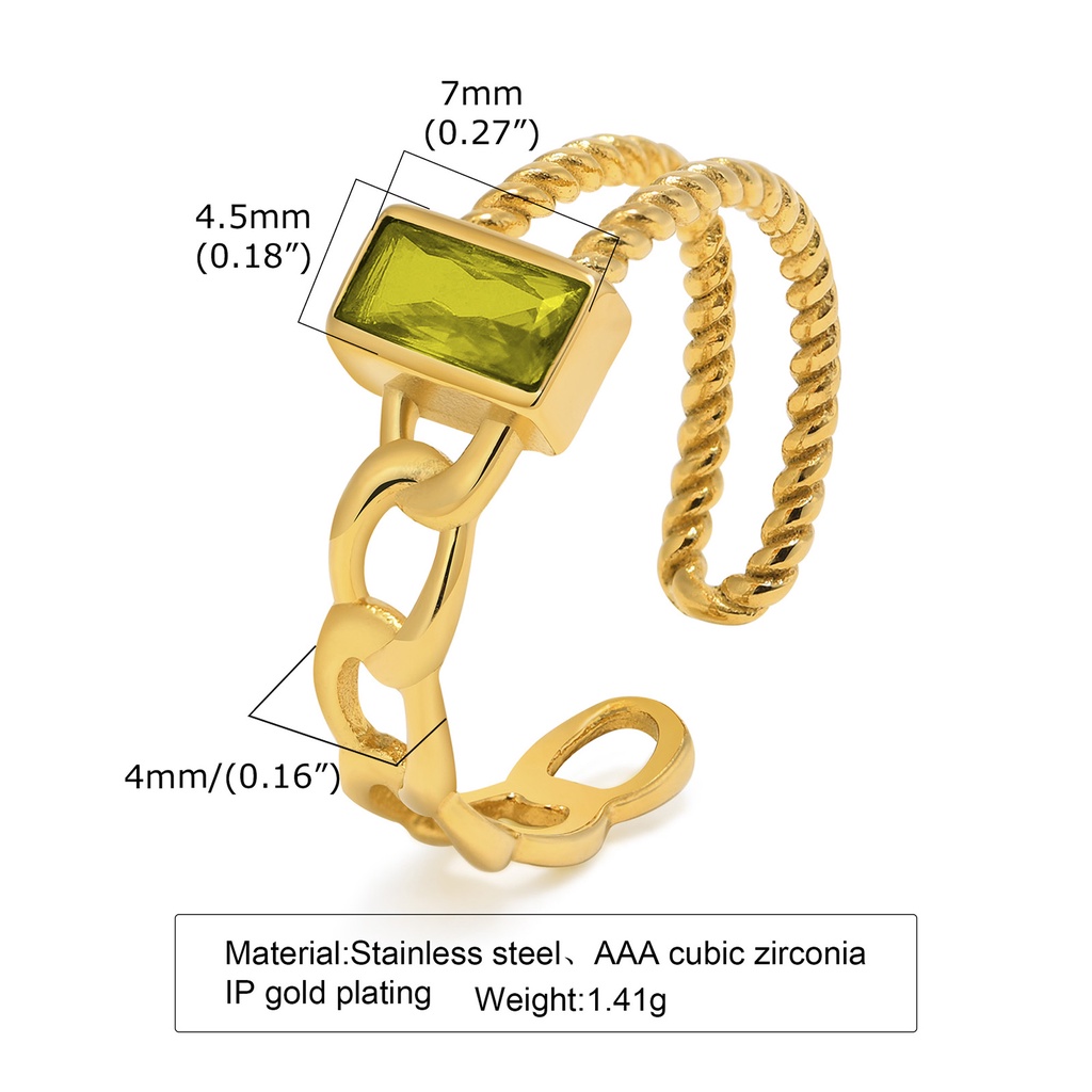 Vnox Nhẫn Mở Đá Quý CZ Hở Phối Dây Xích Tông Vàng Sang Trọng Làm Quà Tặng Cho Nữ