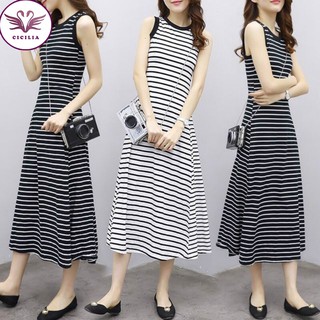 Váy Sát Nách Dáng Chữ A Hoạ Tiết Kẻ Sọc Thiết Kế Ôm Sát Tôn Dáng