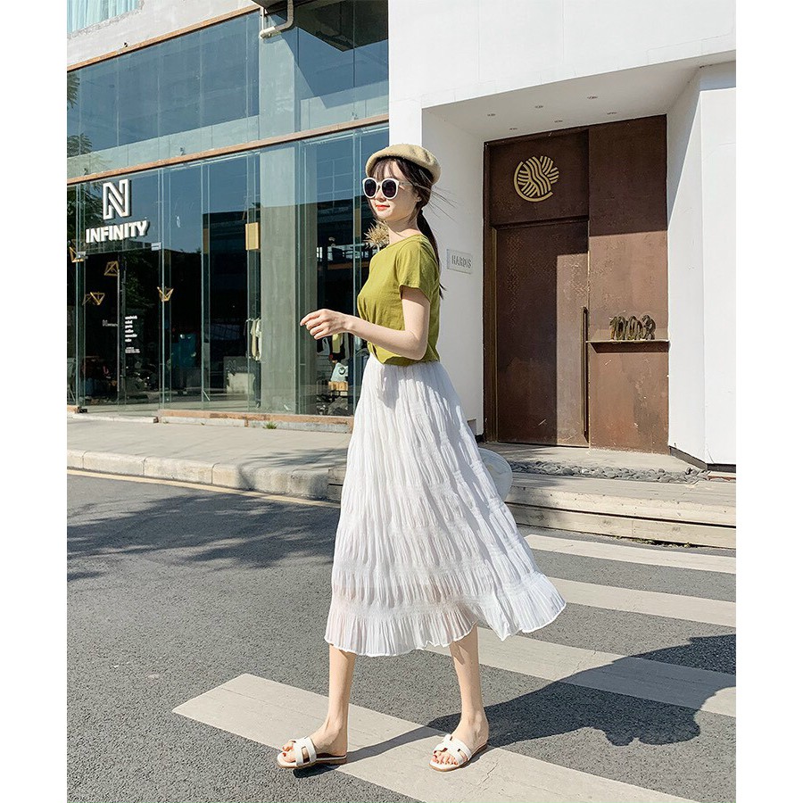 Chân váy dài chất nhăn Quảng châu hàng đẹp