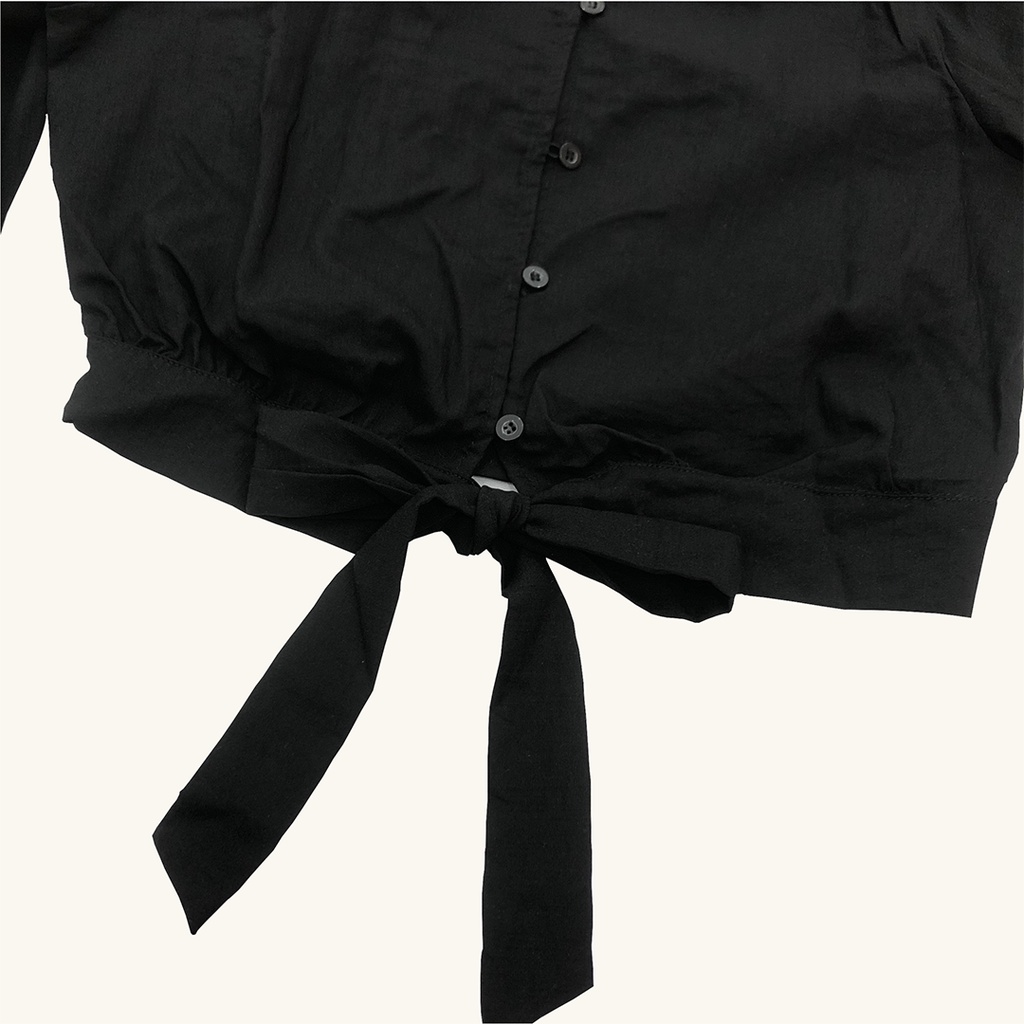 Áo Croptop Nữ Thắt Nơ Lưng Phối Ren Tay Dài.