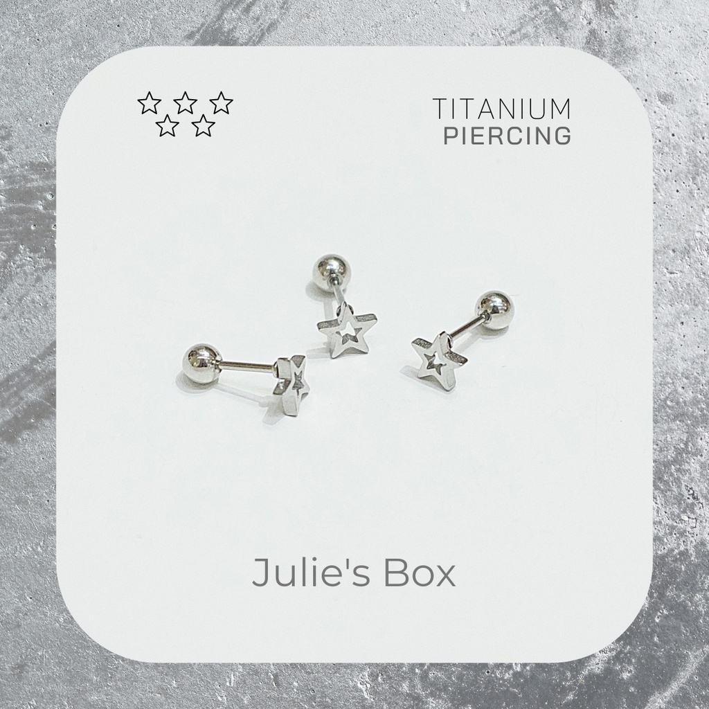 [1 Chiếc] Khuyên tai Unisex Ngôi Sao Rỗng Nhỏ Màu Bạc Titan Không Gỉ Sét Không Ngứa Không Đen Julies Box 66