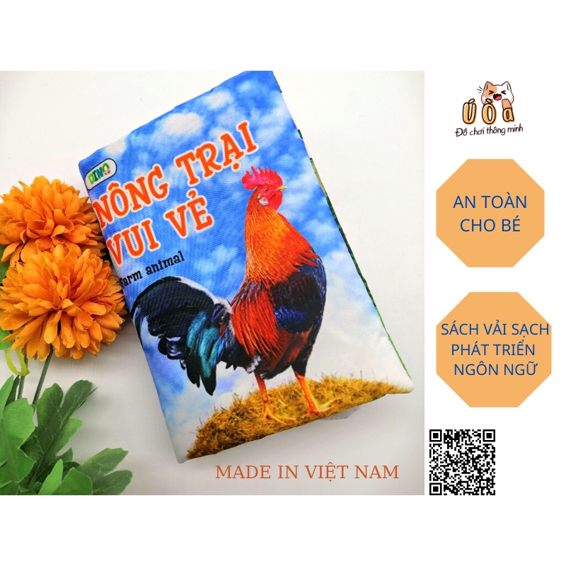Sách vải song ngữ chủ đề động vật, giúp trẻ phát triển ngôn ngữ, nhận biết các con vật quen thuộc