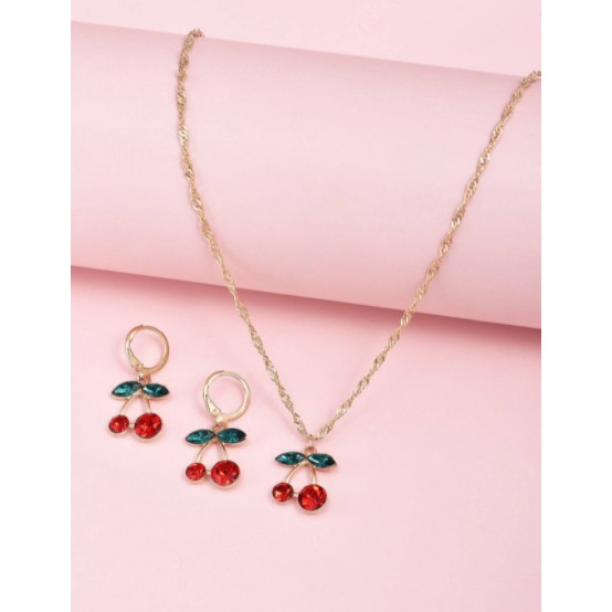 Bộ trang sức vòng cổ bông tai hình trái cherry