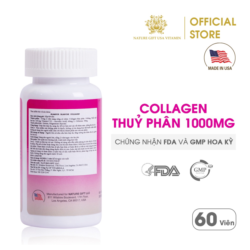 Bộ Đôi Dưỡng Trắng Và Trẻ Hoá Da Derma White Advanced 30V + Collagen Glamour Blandche 60V của Mỹ - Nature Gift USA